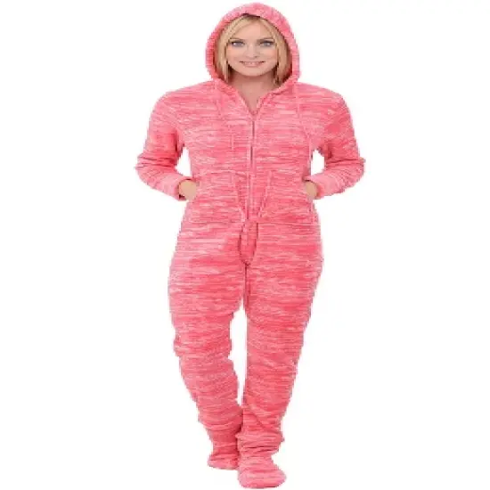 Women's Warm Fleece One Piece Hooded Footed Zipper Pajamas, Soft Adult Onesie Footie with Hood for Winter image {12}