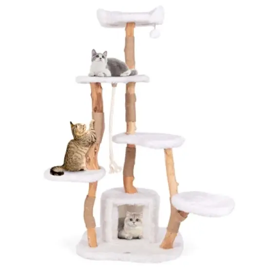 Costway 66" Tall Solid Wood Cat Tree with Perch Condo Jute Scratching Posts Sisal Rope image {10}