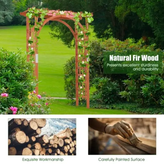 Tangkula 84.5" Outdoor Wood Arbor Natural Finish Arch Trellis Pergola Lattice image {2}