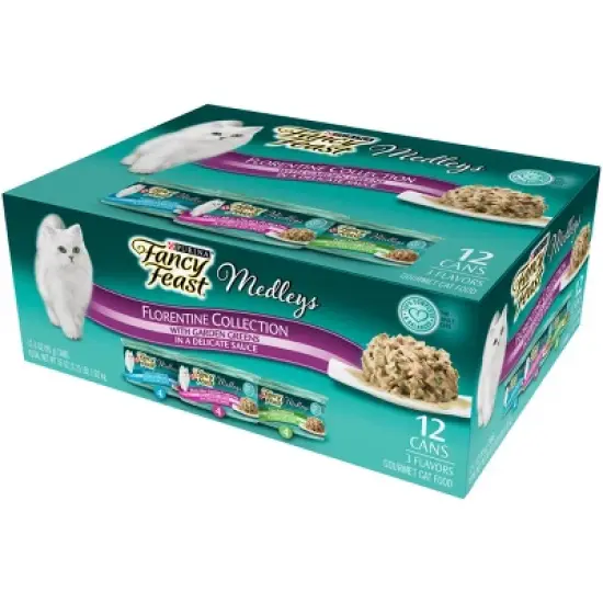 Purina Fancy Feast Medleys Gourmet withTuna,Chicken and Turkey in a Delicate Sauce Florentine Collection Wet Cat Food  - 3oz/12ct Variety Pack image {4}