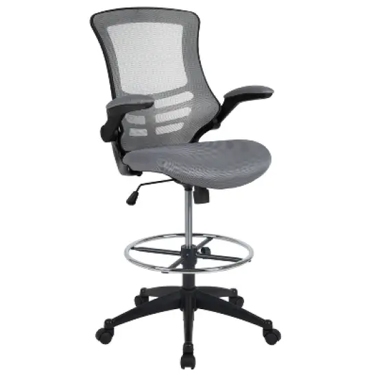 Emma and Oliver Mid-Back Mesh Ergonomic Drafting Chair with Foot Ring and Flip-Up Arms image {12}