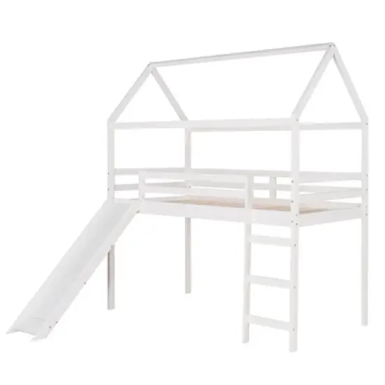 Twin Size House Shape Loft Bed with Slides, White - ModernLuxe image {5}