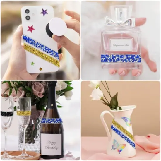 Wrapables 3 Yards Self Adhesive Resin Rhinestone Ribbons, Glittery Bling Tape Strips for DIY Crafts Wedding Party Decoration (3 Rolls) image {9}