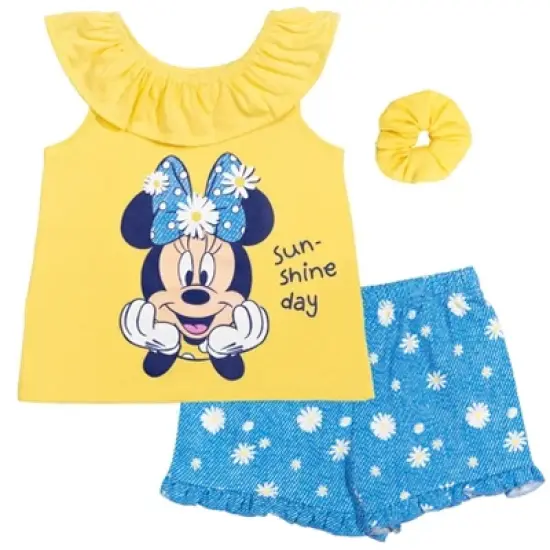 Mickey Mouse & Friends Minnie Mouse Girls Tank Top French Terry Shorts and Scrunchie 3 Piece Outfit Set Infant to Big Kid image {10}