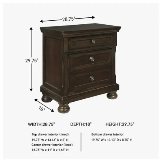 Signature Design by Ashley Porter Classic 2 Drawer Nightstand with Dovetail and Ball-bearing Construction, Dark Brown image {7}