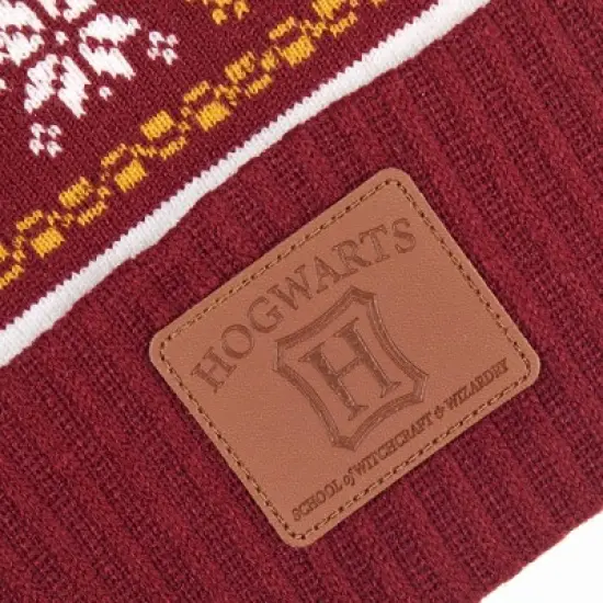 Men's Harry Potter Hogwarts Holiday Pom Beanie - Maroon image {2}
