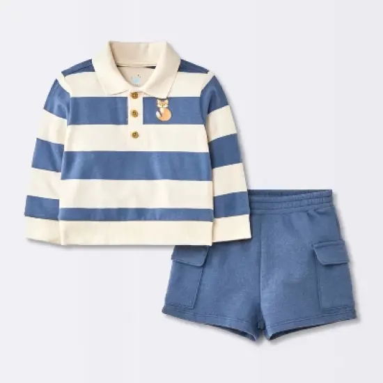 Baby Boys' 2pc Fox Striped Polo Shorts Set - Cloud Island&trade; Navy Blue image {4}