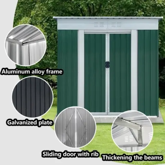 MOEPISY Outdoor Storage Sheds 6FTx4FT Pent Roof Green image {3}