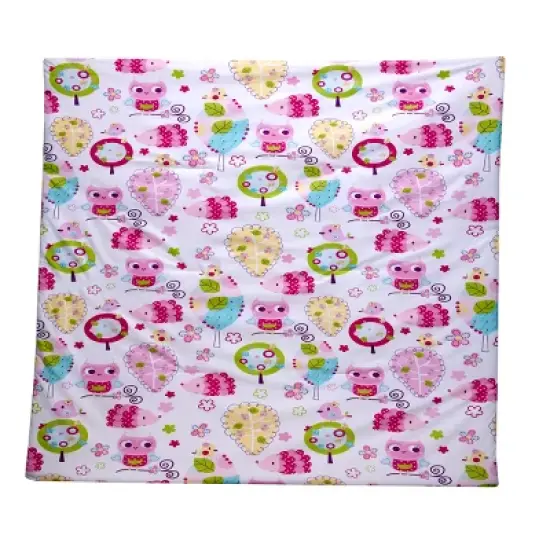 Everything Kids Hoot Hoot Pink, Aqua, Green and White 4 Piece Toddler Bed Set - Comforter, Fitted Bottom Sheet, Flat Top Sheet, Reversible Pillowcase image {1}