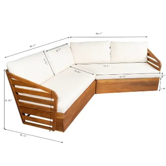 Christopher Knight Home Rugar 4-Seater Patio Acacia Wood V-Shaped Sectional Sofa with Thick Cushions image {2}