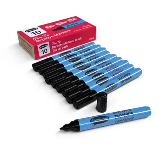 Show-me&reg; Fine Tip Slim Barrel Dry Erase Markers, Black, Box of 10 image {5}