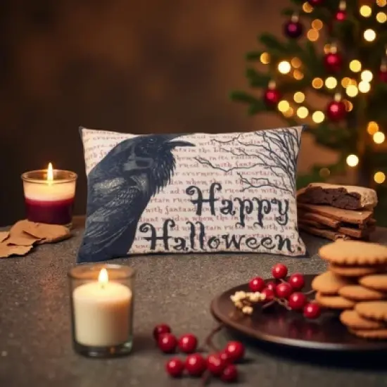 JUJABU 20x13" Halloween Decorative Throw Pillow with Antique Script & Tree Print image {1}