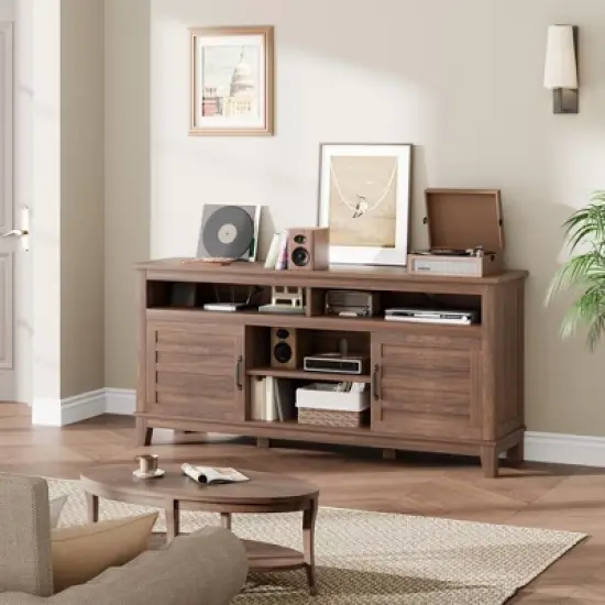 65" TV Stand Entertainment Center with Adjustable Shelves & 8 Storage Compartments, Semi-Open Double Door Cabinet for Living Room, Bedroom image {6}
