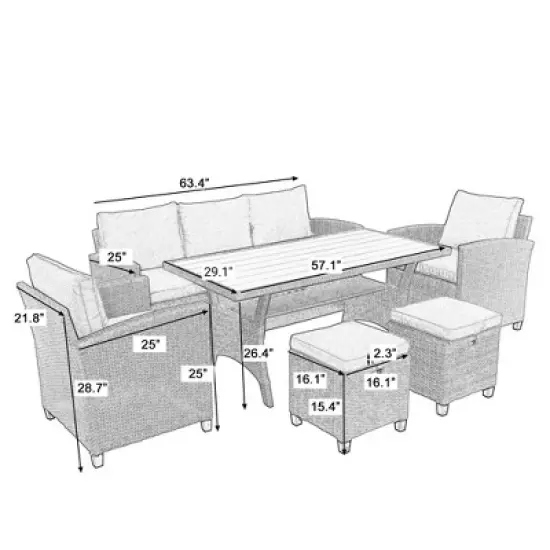 Mshliw 6-Piece Outdoor Rattan Wicker Patio Set - Sofa, Chairs, Stools, and Table, Weather-Resistant, Cushions Included image {9}