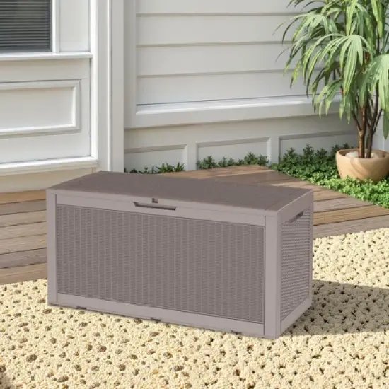 MAYEERTY 100 Gallon Large Capacity Outdoor Deck Box for Patio Furniture Cushions, Pillow with Wheels, Light Brown image {5}