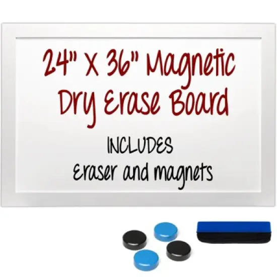 Excello Global Products White Wooden Magnetic Dry Erase Whiteboard, 24"x36" image {5}