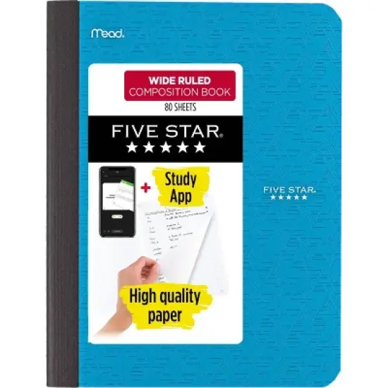 Five Star 80pg Wide Ruled Composition Notebook 9.75"x7.5": Flexible Cover, Acid-Free, Rounded Corners, Adult Stationery image {11}