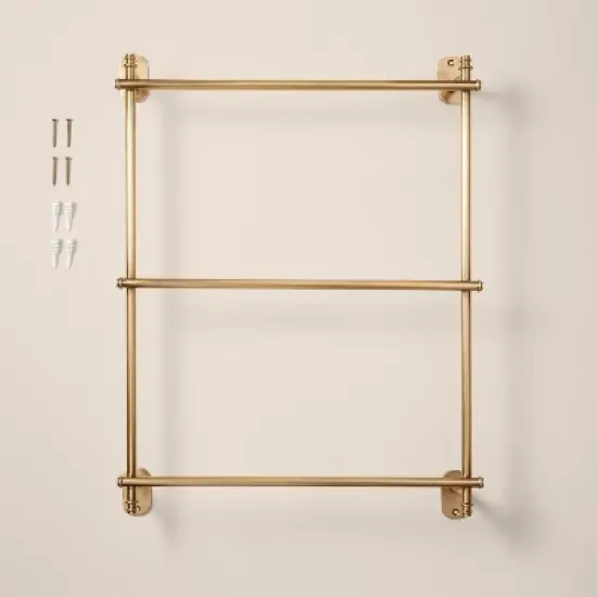Wall-Mounted Brass Ladder Towel Rack Antique Finish - Hearth & Hand&trade; with Magnolia image {3}