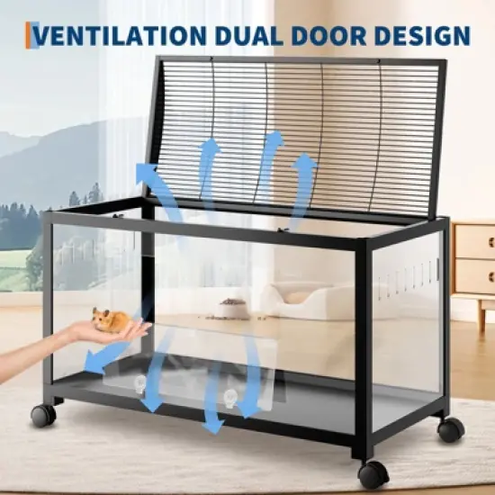 Hamster Cage, Metal Guinea Pig Cage with Acrylic Sides, Chew-Proof Dual Door Small Animal Habitat, Stackable Design Rat, Gerbil Cage image {2}