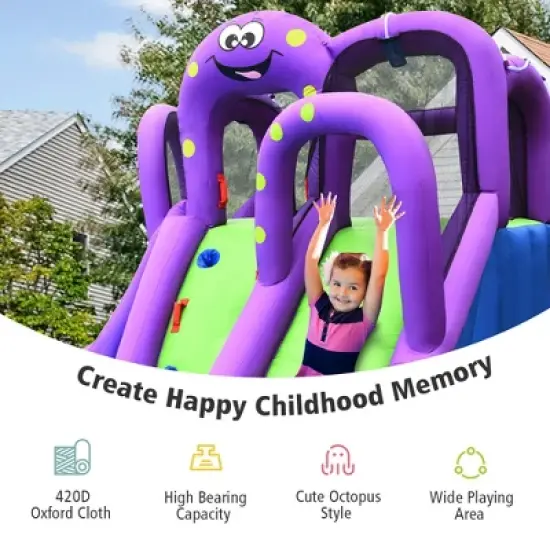 Costway Inflatable Water Park Octopus Bounce House Dual Slide Climbing Wall 750W Blower image {6}