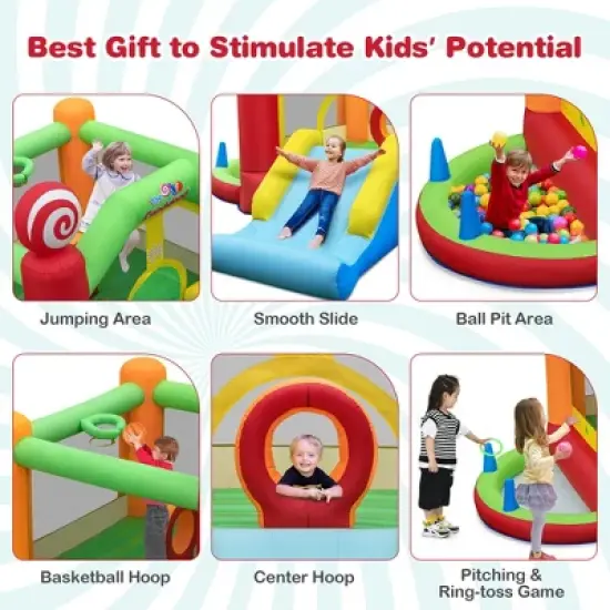 Costway Candy Land Theme Kids Inflatable Bounce Castle with 735W Air Blower Indoor Outdoor image {7}