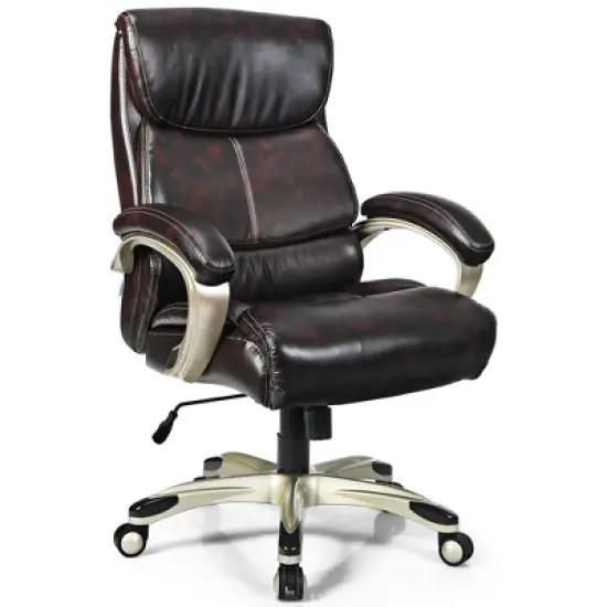 Costway 400LBS Big & Tall High Back Adjustable Swivel Leather Office Chair image {11}