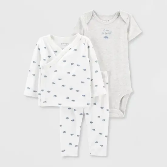 Carter's Just One You&reg; Baby 3pc Rhino Cardigan Set - White/Gray image {4}