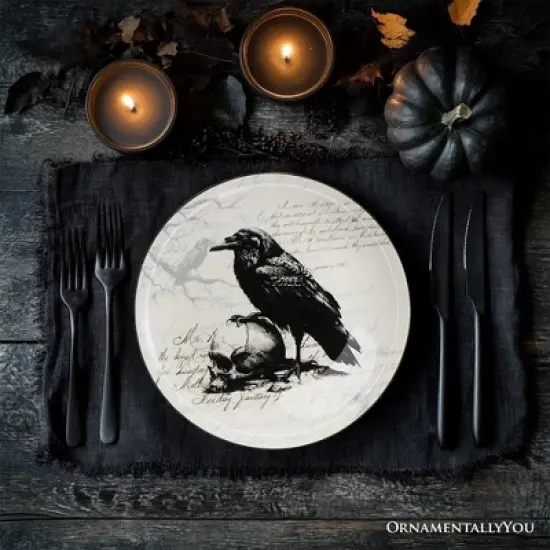 Gothic Elegance Set of 4 Plates with Real Gold Trim, Halloween Tableware Collection for Salad, Dessert, Appetizer, and Side Plates| OrnamentallyYou image {4}