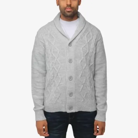 X RAY Men's Shawl Collar Cable Knit Cardigan image {10}