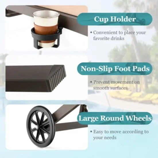 Tangkula 1PC/2PCS Outdoor Chaise Lounge Chair Mobile Tanning Chair w/ 6 Reclining Positions Adjustable Canopy Shade Cup Holder & Wheels image {2}