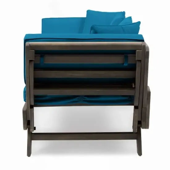 Ottavio Outdoor Acacia Wood Expandable Daybed with Cushions - Dark Teal/Gray - Christopher Knight Home image {4}