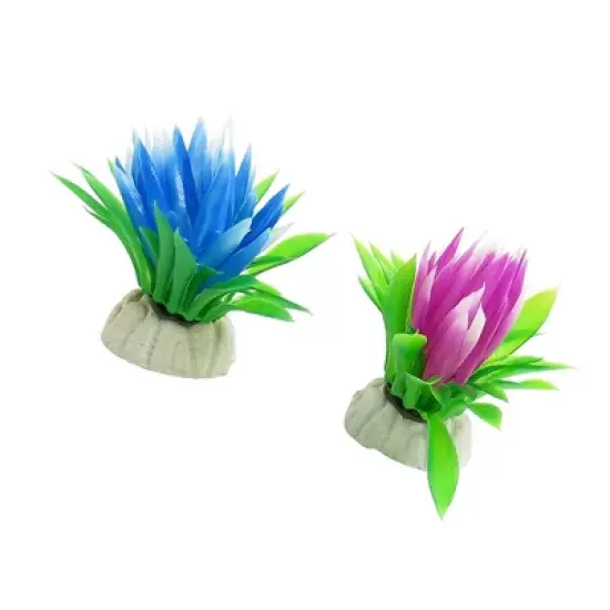 Unique Bargains Plastic Lotus Flower Plant Decor for Aquarium Tank Green Blue 2 Pieces image {2}