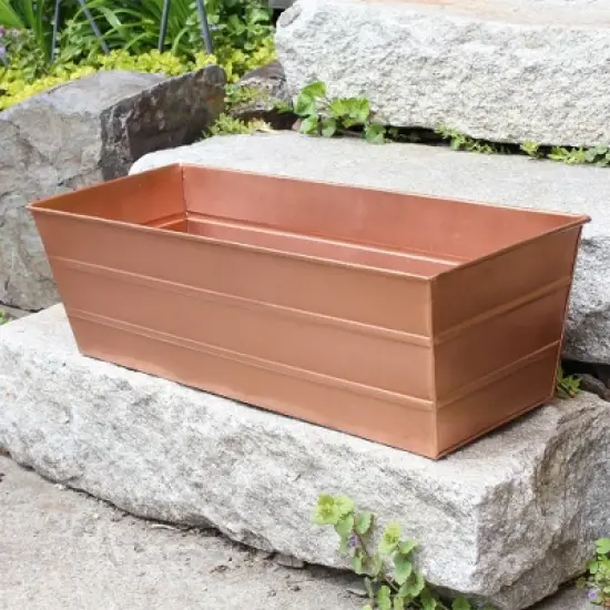 ACHLA Designs 22" Wide Rectangular Medium Galvanized Steel Planter Box Copper Plated: Embossed, No Assembly, Indoor/Outdoor image {2}