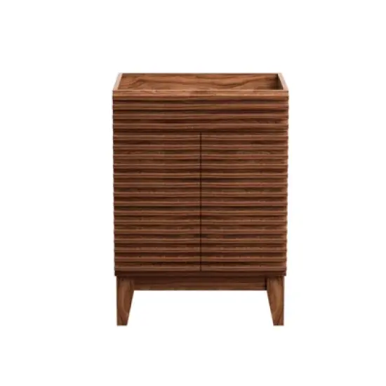 Mid-Century Freestanding Bathroom Cabinet Vanity with Storage, Particleboard Frame with Wood Grain Laminate, Walnut (Sink Basin Not Included) image {5}