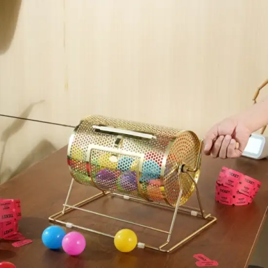 VEVOR Raffle Drum,Holds 2500 Tickets or 100 Ping Pong Balls, Metal Lottery Spinning Drawing with Wooden Turning Handle image {1}
