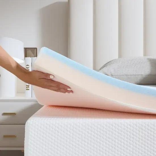 2 Inch Blue Dual Layer Different Density Invertible Mattress Topper image {1}