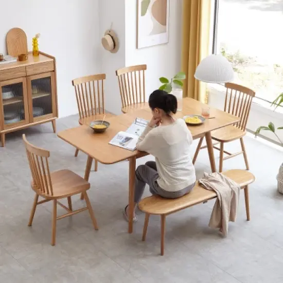 Anybear Natural Oak Wood for Dining Bench Table Bench for Living Room image {2}