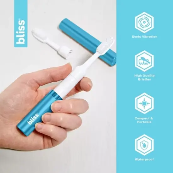 Bliss Electric Travel Toothbrush Set - Portable Sonic Toothbrush with 2 Brush Heads, Protective Cap & Waterproof image {3}