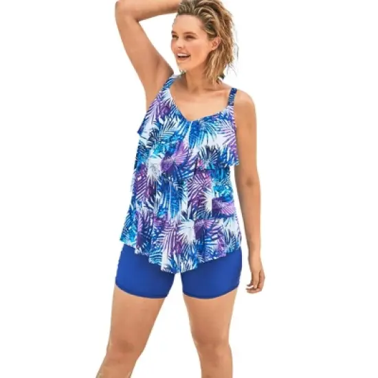 Swim 365 Women&rsquo;s Plus Size Longer-Length Tiered-Ruffle Tankini Top image {7}