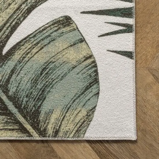 nuLOOM Elen Machine Washable Natural Leaves Area Rug image {4}