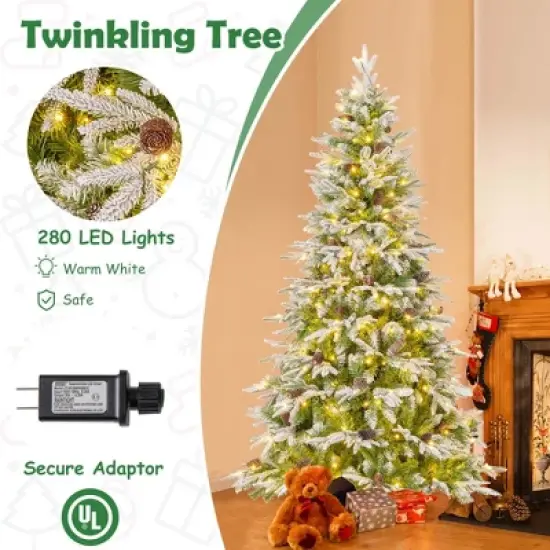 Costway 6/7.5/9 FT Artificial Christmas Tree Hinged Xmas Tree with 765/1135/1871 Branch Tips 280/470/690 Lights image {5}