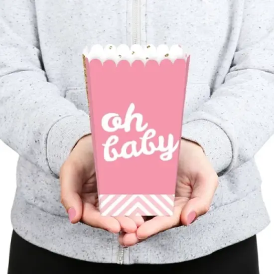 Big Dot of Happiness Hello Little One - Pink and Gold - Girl Baby Shower Favor Popcorn Treat Boxes - Set of 12 image {3}