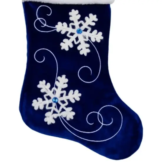Northlight 20.5-Inch Royal Blue Velvet and White Snowflake Christmas Stocking image {3}
