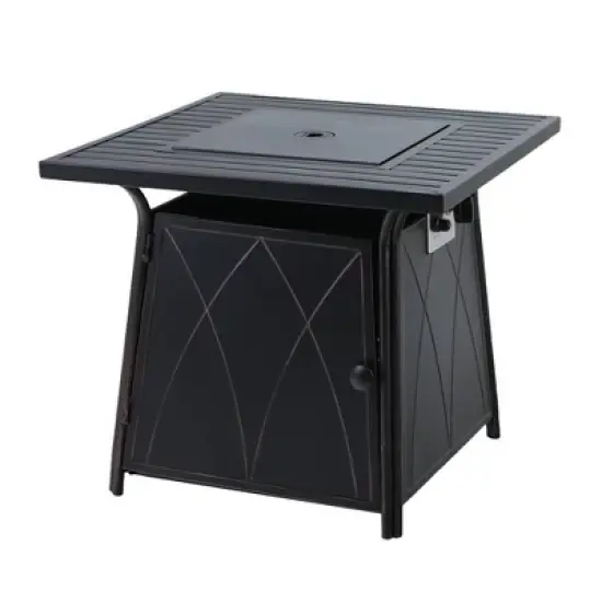 Captiva Designs Metal Gas Square Outdoor Fire Pit Table With Lid Black: 28-Inch, 50000 BTU, Patio Heater image {1}