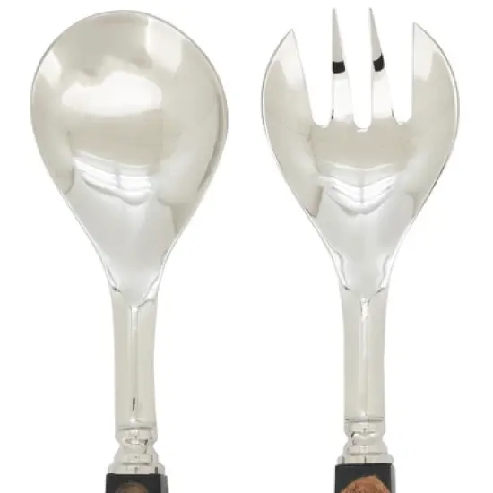 Saro Lifestyle Artisan Wood & Resin Salad Server Set Black image {2}