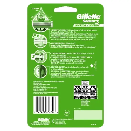 Gillette Sensor3 Sensitive Men's Disposable Razors - 12ct image {9}