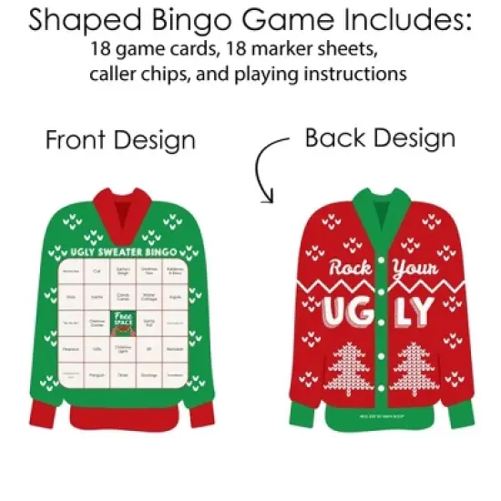 Big Dot of Happiness Ugly Sweater - Bar Bingo Cards and Markers - Holiday and Christmas Party Shaped Bingo Game - Set of 18 image {4}