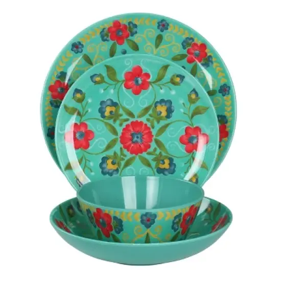 Laurie Gates California Designs Elena Amour 16 Piece Floral Round Melamine Dinnerware Set image {3}