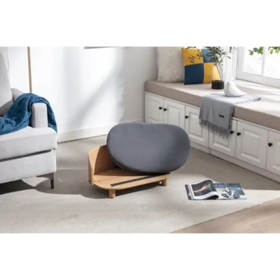 Corgi 26" Wide Small Dog Bed with Removable Cover,Velvet Cushion With Solid Wood legs and Bent Wood Back-The Pop Maison image {5}