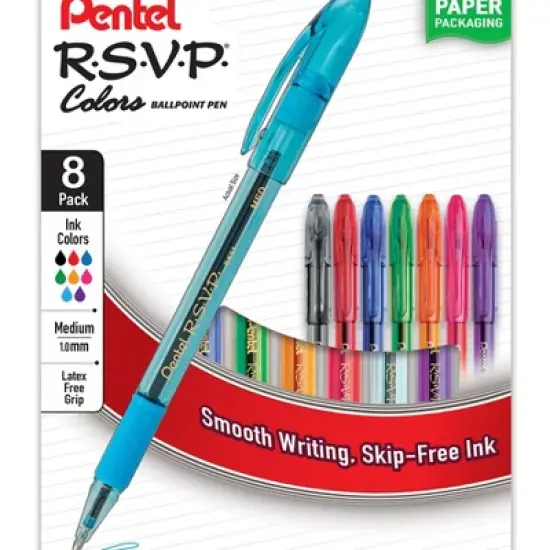Pentel&reg; R.S.V.P. Colors Ballpoint Pen, (1.0mm), Assorted Ink, 8-Pack image {1}